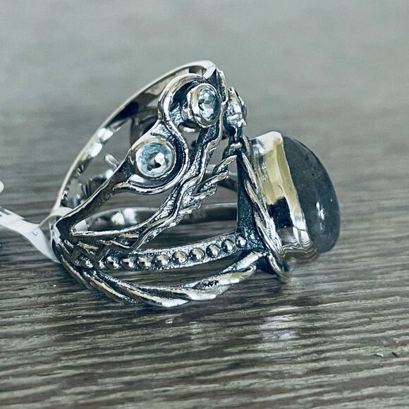 Labradorite Sterling Silver 925 Teardrop Jewel Crystal Ring - Picture 5 of 7